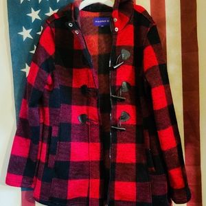 Red and black checkered Madden girl coat